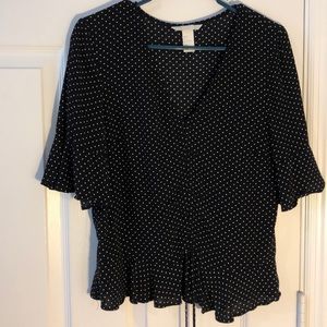 Polka dot tie up black blouse